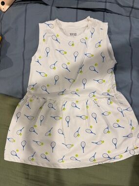 White Tennis Racket Print Sleeveless Dress